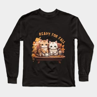 Two Kitties Ready For Fall Long Sleeve T-Shirt